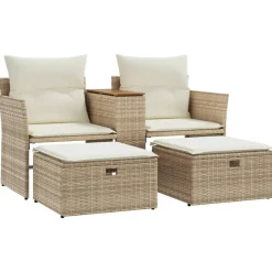 vidaXL Trädgårdssoffa 2-sits med pallar beige konstrotting