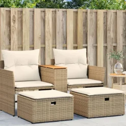 vidaXL Trädgårdssoffa 2-sits med pallar beige konstrotting