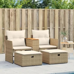 vidaXL Trädgårdssoffa 2-sits med pallar beige konstrotting