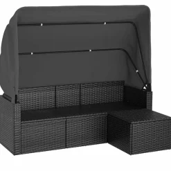 Clearance vidaXL Trädgårdssoffa 3-sits med tak och fotpall konstrotting Svart