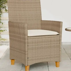 Outlet vidaXL Trädgårdsstolar m.dynor 2 st konstrotting och massivt trä Beige