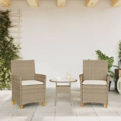 Outlet vidaXL Trädgårdsstolar m.dynor 2 st konstrotting och massivt trä Beige