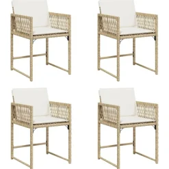 vidaXL Trädgårdsstolar med dynor 4 st beige konstrotting
