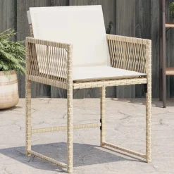 vidaXL Trädgårdsstolar med dynor 4 st beige konstrotting