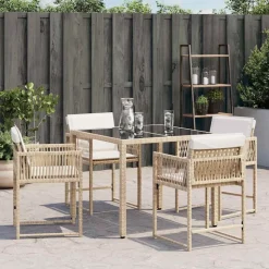 vidaXL Trädgårdsstolar med dynor 4 st beige konstrotting
