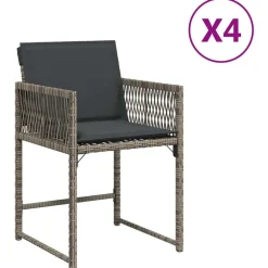 Best vidaXL Trädgårdsstolar med dynor 4 st konstrotting Grå