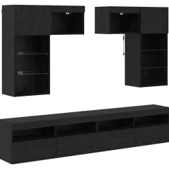 Outlet vidaXL TV Vägg Enheter Väggmonterad 6 pcs Artisan Ek Konstruerat trä Svart ek