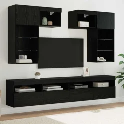 Outlet vidaXL TV Vägg Enheter Väggmonterad 6 pcs Artisan Ek Konstruerat trä Svart ek