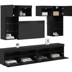 Outlet vidaXL TV Vägg Enheter Väggmonterad 6 pcs Artisan Ek Konstruerat trä Svart ek