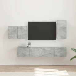 vidaXL TV väggskåp set Väggmonterad 4 pcs Betonggrå Konstruerat trä
