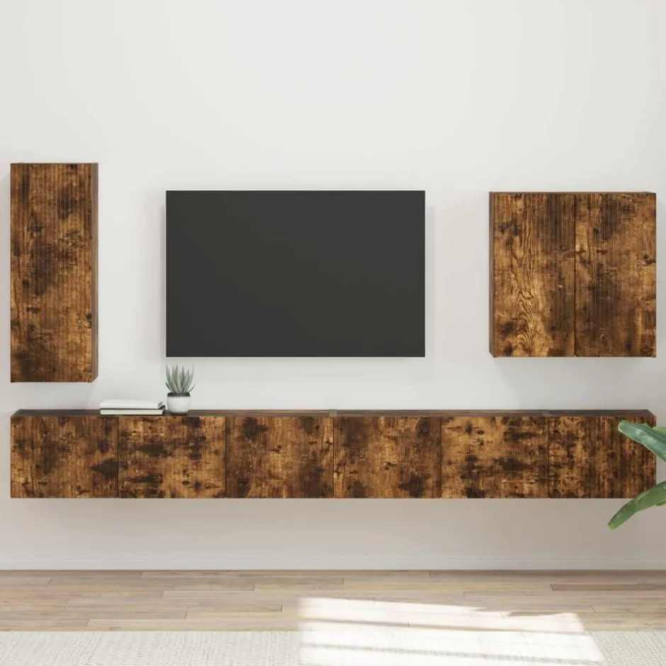 Online vidaXL TV väggskåp set Väggmonterad 6 pcs Rökt ek Rökfärgad ek