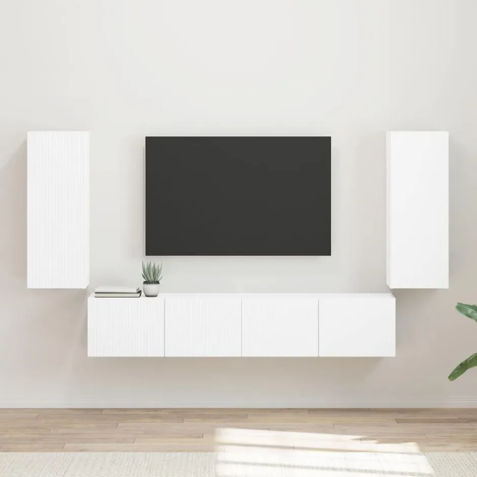 Discount vidaXL TV väggskåp set Väggmonterad 4 pcs Konstruerat trä Vit