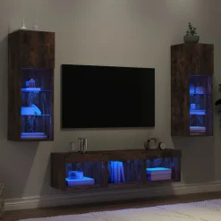 Clearance vidaXL Tv-bänk 5 delar LED konstruerat trä Rökfärgad ek