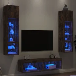 Best vidaXL Tv-bänk 6 delar LED konstruerat trä Rökfärgad ek