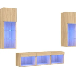 Sale vidaXL Tv-bänk 5 delar LED sonoma-ek konstruerat trä Sonoma ek