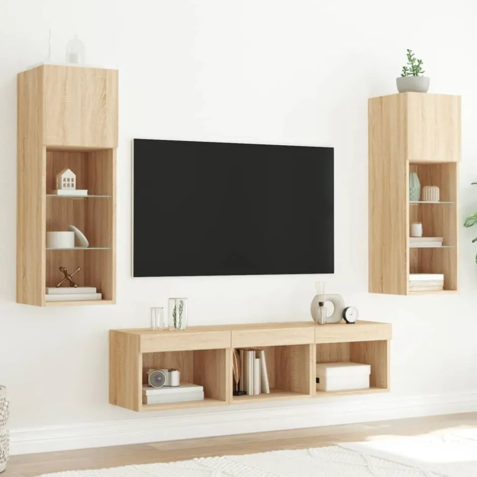Sale vidaXL Tv-bänk 5 delar LED sonoma-ek konstruerat trä Sonoma ek