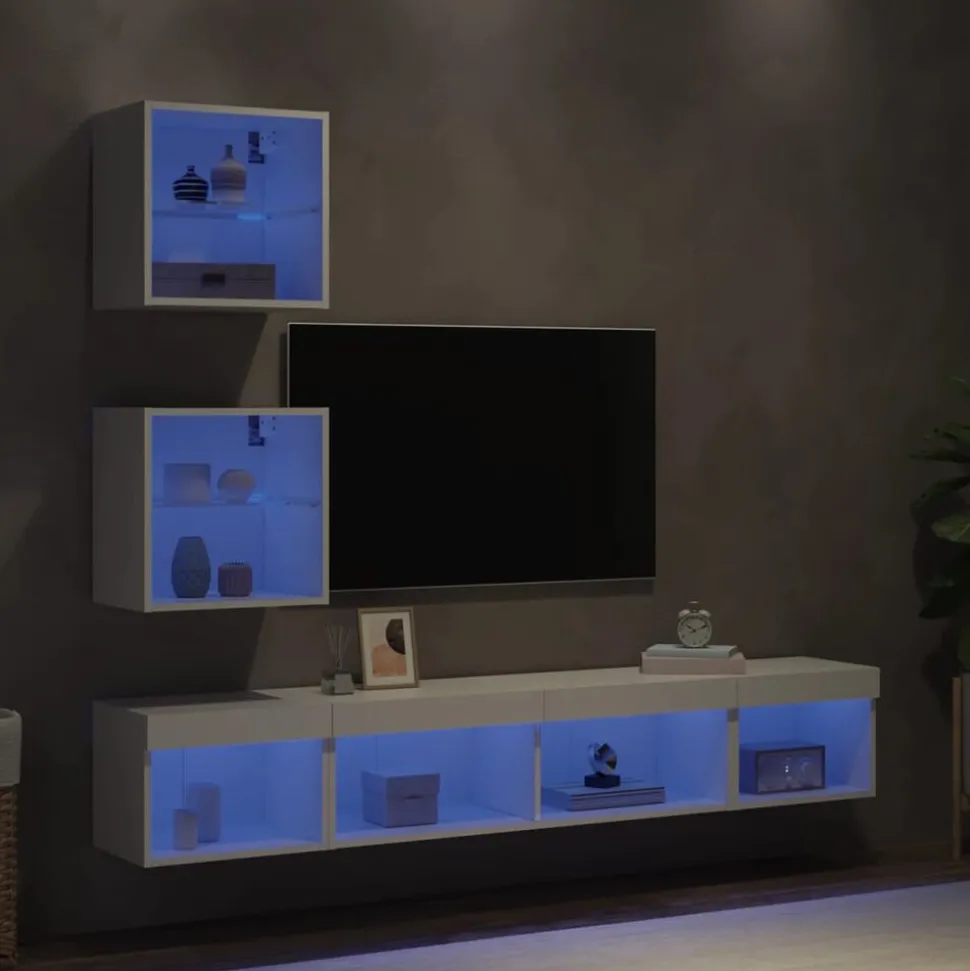 vidaXL Tv-bänk 5 delar LED vit konstruerat trä