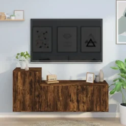 vidaXL TV-bänk 2 delar konstruerat trä Rökfärgad ek