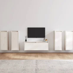 vidaXL Tv-bänk 5 delar vit massiv furu
