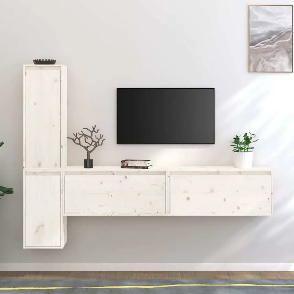Sale vidaXL Tv-bänk 4 delar massiv furu Vit