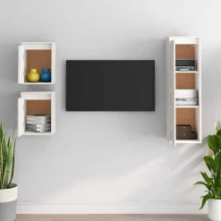 vidaXL Tv-bänk 3 st massiv furu Vit