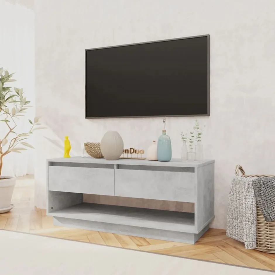 New vidaXL Tv-bänk 102x41x44 cm konstruerat trä Betonggrå