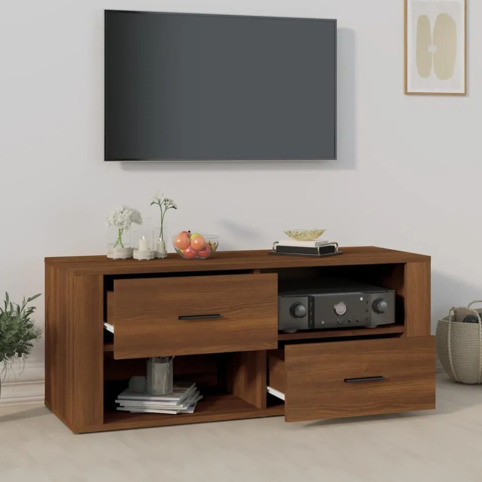 vidaXL Tv-bänk brun ek 100x35x40 cm konstruerat trä
