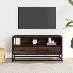 vidaXL Tv-bänk brun ek 80x34,5x40 cm konstruerat trä och metall