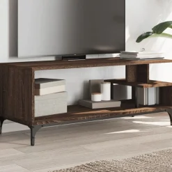 vidaXL Tv-bänk brun ek 102x40x41cm konstruerat trä pulverlackerat stål