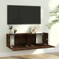 vidaXL Tv-bänk för vägg rökfärgad ek 100x30x30 cm konstruerat trä