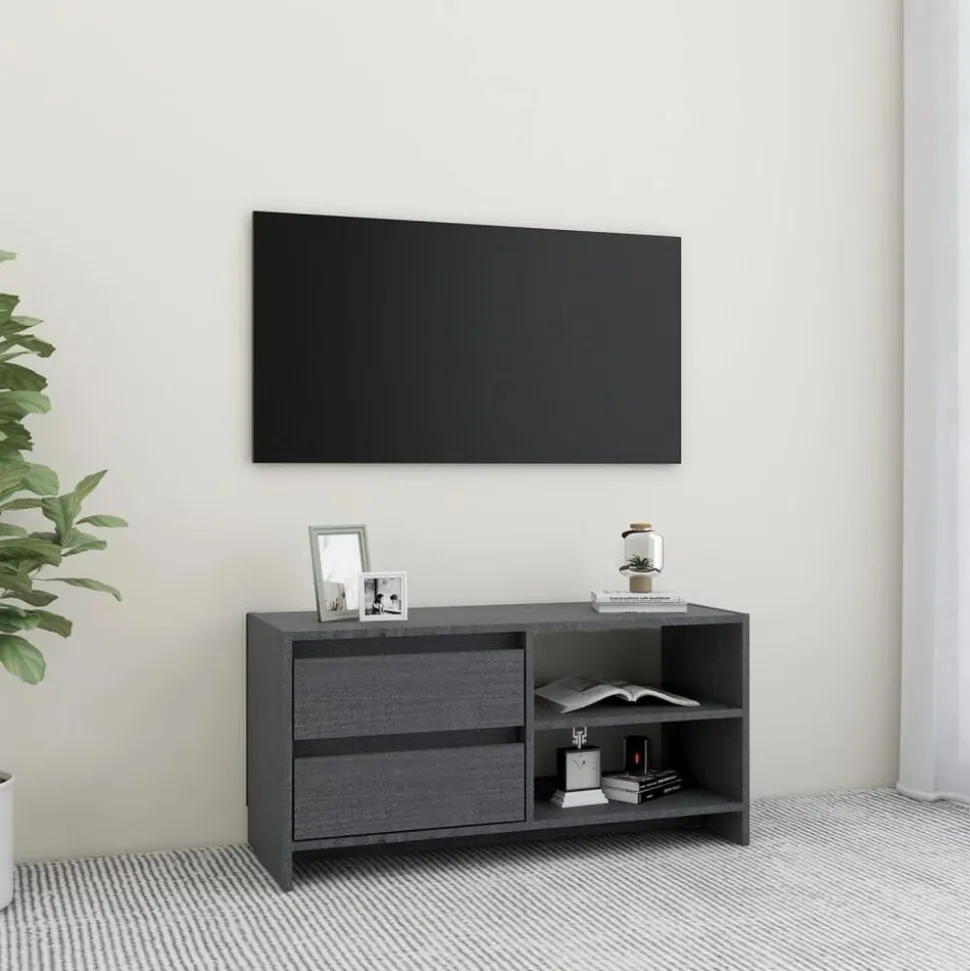 vidaXL Tv-bänk grå 80x31x39 cm massiv furu