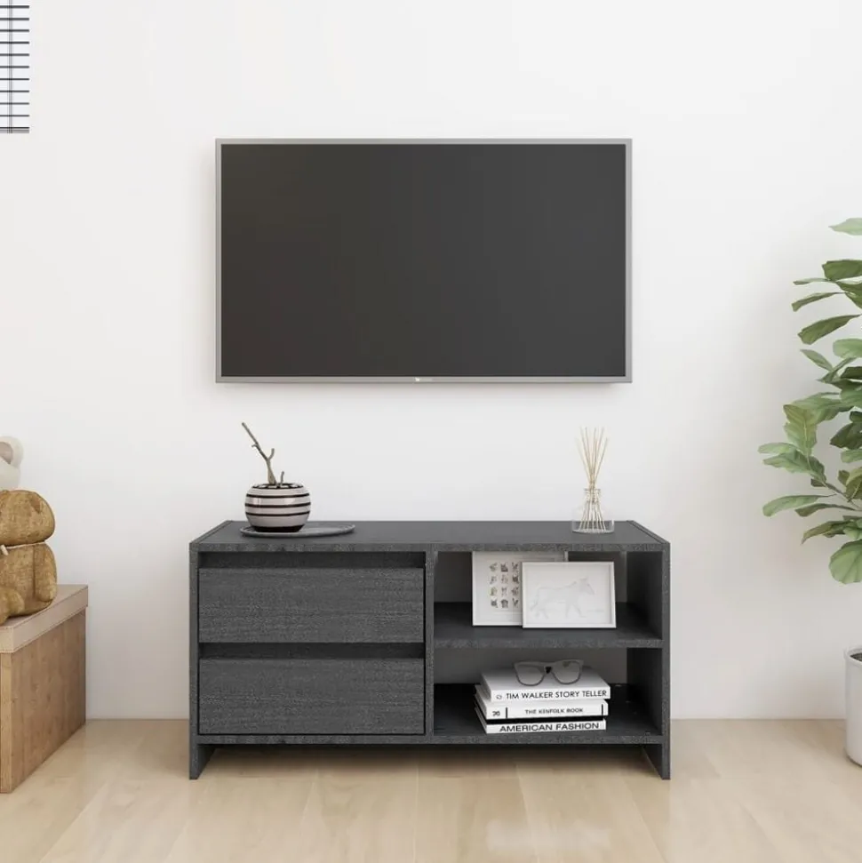 vidaXL Tv-bänk grå 80x31x39 cm massiv furu