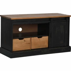 vidaXL TV-bänk HALDEN med skjutdörr svart 110x40x60 cm massivt trä