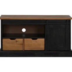 vidaXL TV-bänk HALDEN med skjutdörr svart 110x40x60 cm massivt trä