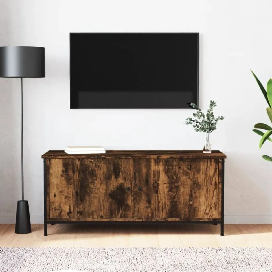 Clearance vidaXL Tv-bänk med dörrar 102x35x45 cm konstruerat trä Rökfärgad ek
