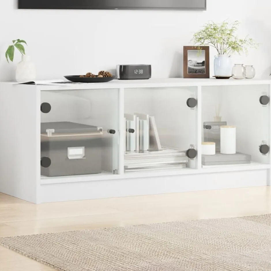 Sale vidaXL Tv-bänk med glasdörrar 102x37x42 cm Vit