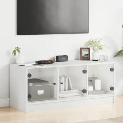 Sale vidaXL Tv-bänk med glasdörrar 102x37x42 cm Vit