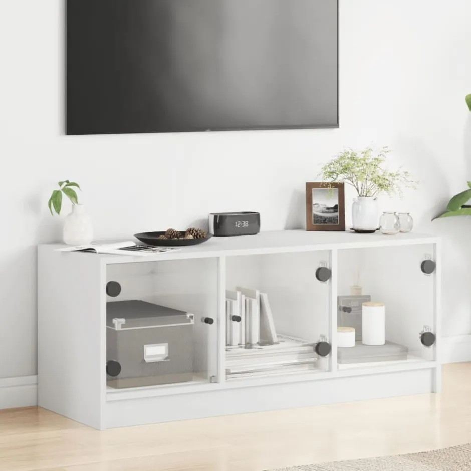 Sale vidaXL Tv-bänk med glasdörrar 102x37x42 cm Vit