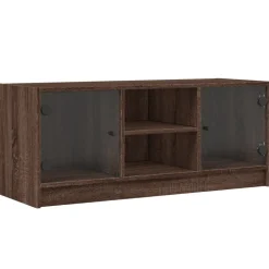 vidaXL Tv-bänk med glasdörrar brun ek 102x37x42 cm