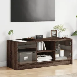 vidaXL Tv-bänk med glasdörrar brun ek 102x37x42 cm