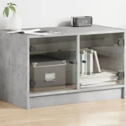 vidaXL Tv-bänk med glasdörrar betonggrå 68x37x42 cm