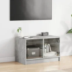vidaXL Tv-bänk med glasdörrar betonggrå 68x37x42 cm