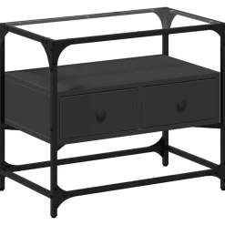 vidaXL Tv-bänk med glasskiva svart 60x35x51 cm konstruerat trä