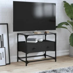vidaXL Tv-bänk med glasskiva svart 60x35x51 cm konstruerat trä