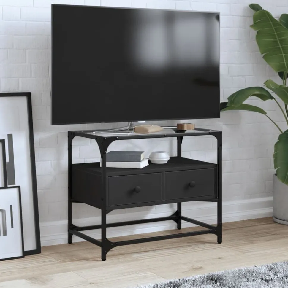 vidaXL Tv-bänk med glasskiva svart 60x35x51 cm konstruerat trä