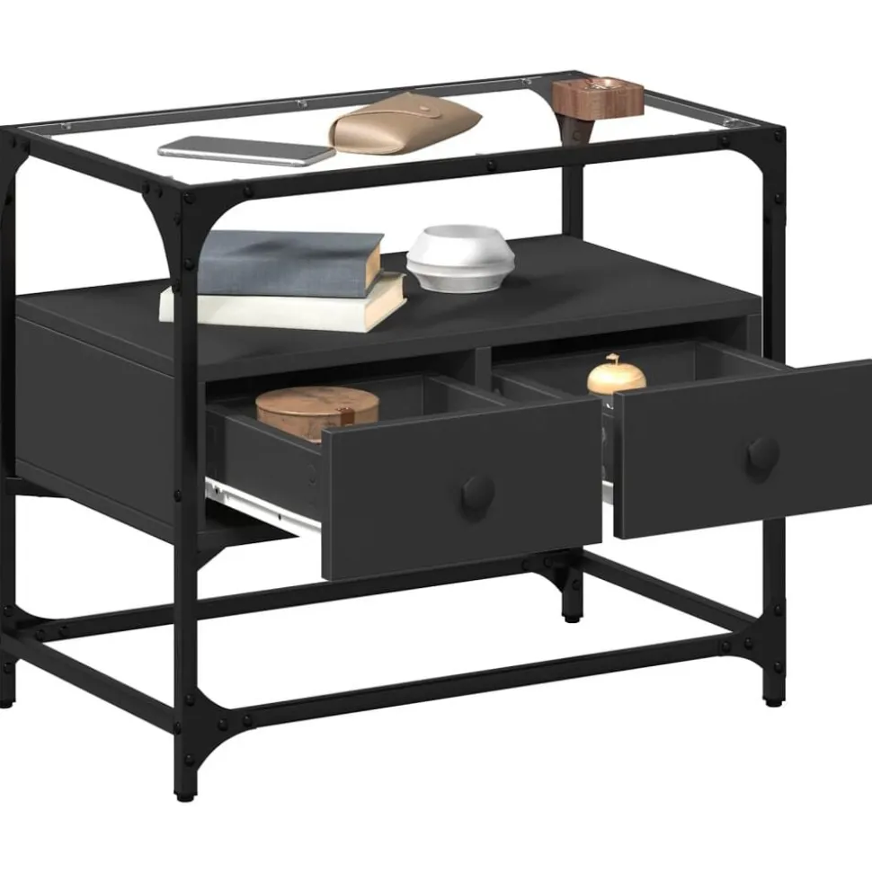 vidaXL Tv-bänk med glasskiva svart 60x35x51 cm konstruerat trä