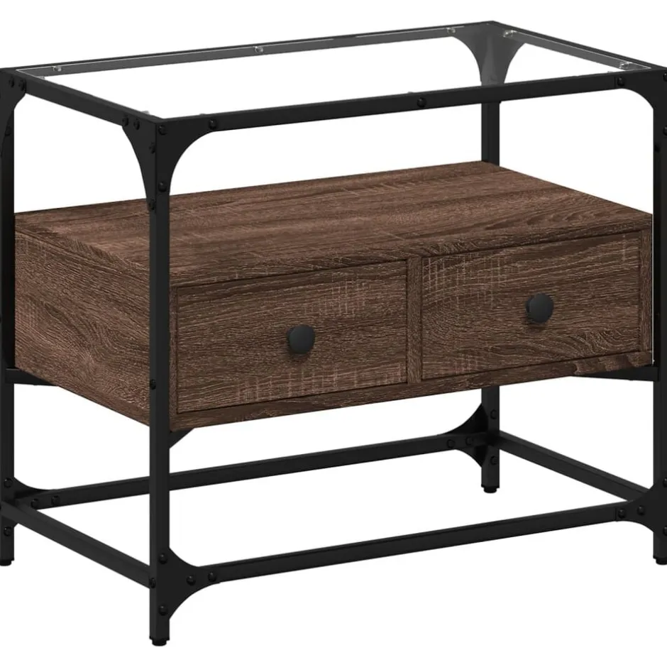 New vidaXL Tv-bänk med glasskiva 60x35x51 cm konstruerat trä brun ek