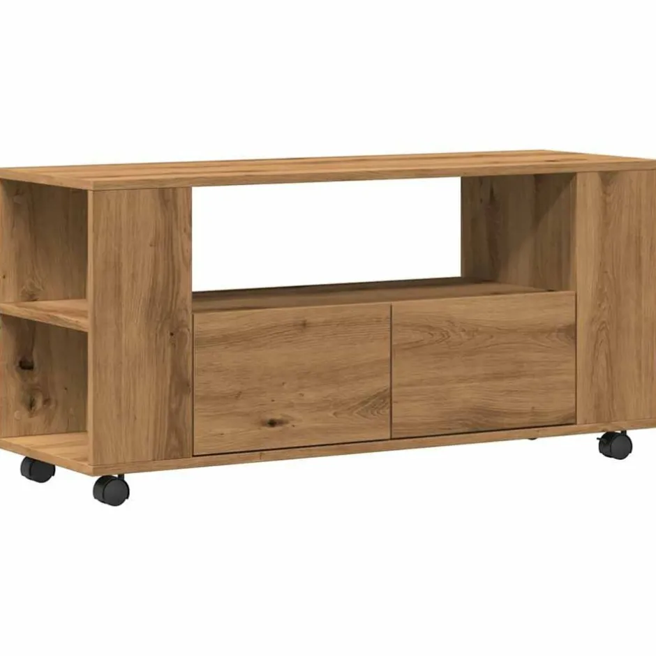 Outlet vidaXL Tv-bänk med hjul artisian ek 102x34,5x43 cm konstruerat trä artisan ek