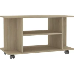 Discount vidaXL Tv-bänk med hjul 80x40x45 cm konstruerat trä Sonoma ek