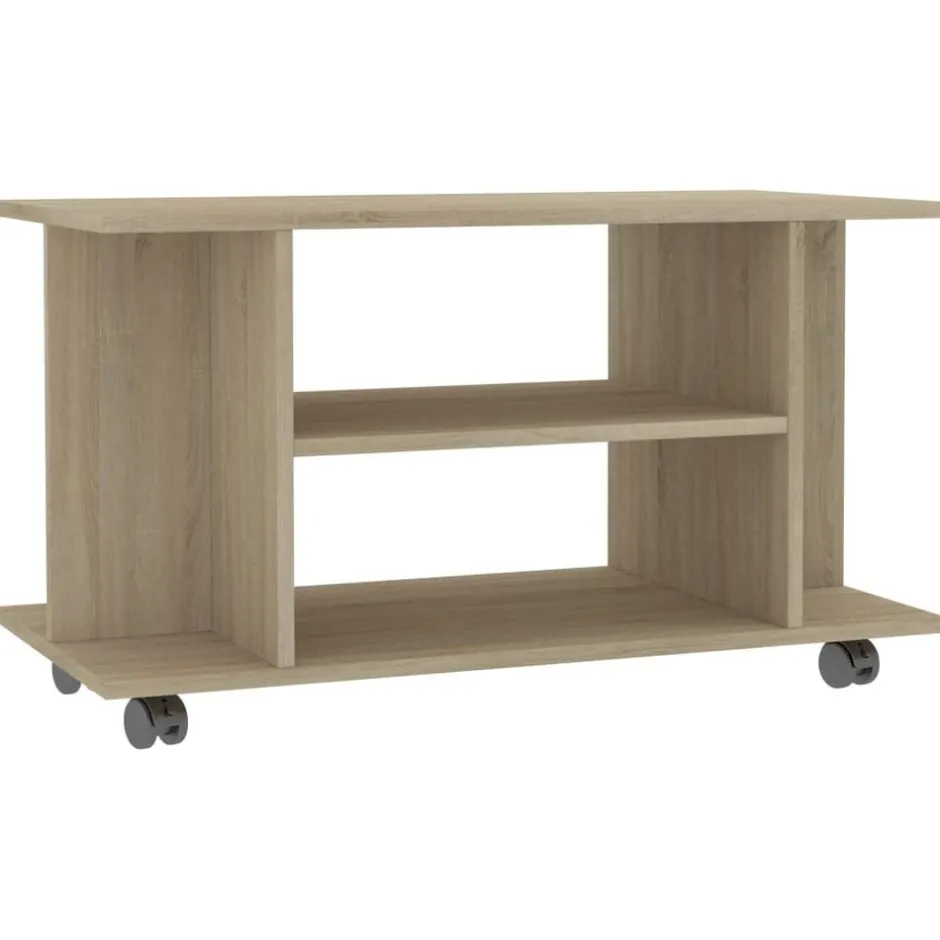 Discount vidaXL Tv-bänk med hjul 80x40x45 cm konstruerat trä Sonoma ek